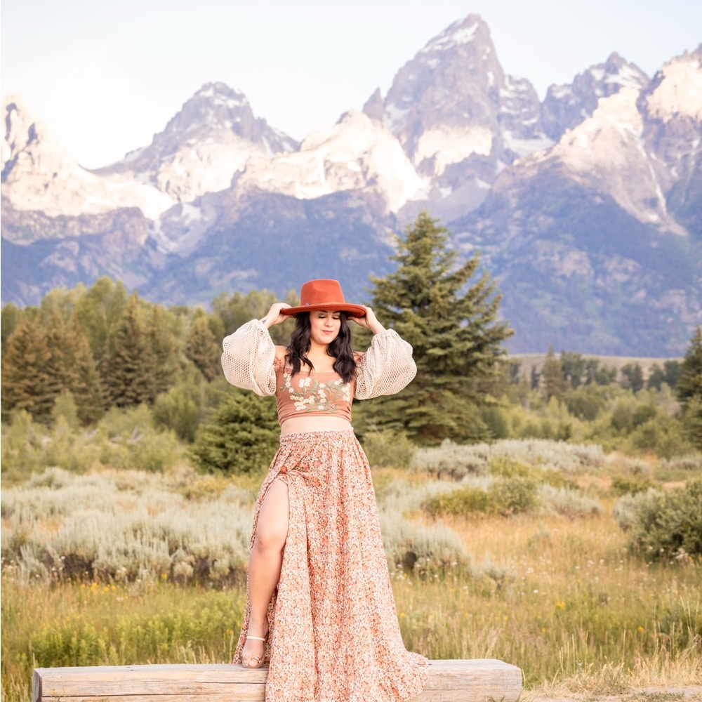 Pink and Orange A-Line Maxi Skirt with Slit
